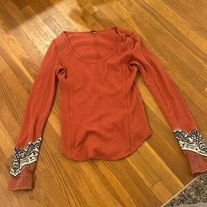 Free people long sleeve top with woven sleeves size medium